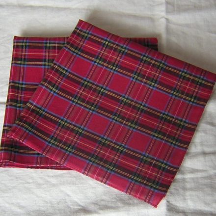2PC MENS RED TARTAN HANDKERCHIEFS HANKIES