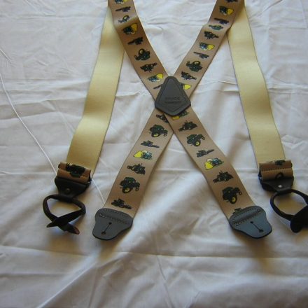 MENS BUTTON BRACES GREEN TRACTORS ON CREAM