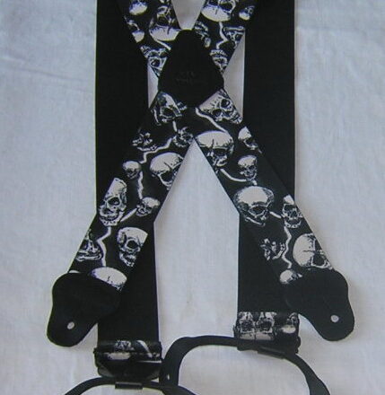 MENS BUTTON BRACES SKULL AND LIGHTNING DESIGN