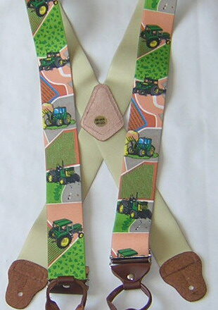 MENS BUTTON BRACES GREEN TRACTOR DESIGN