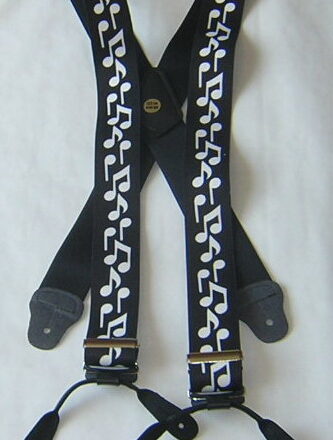 MENS BUTTON BRACES MUSIC NOTES ON BLACK DESIGN
