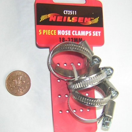 5PC 18MM TO 32MM STAINLESS HOSE CLAMPS