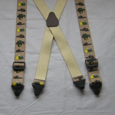 MENS BRACES GREEN TRACTOR ON CREAM PLASTIC CLIPS NON METALLIC