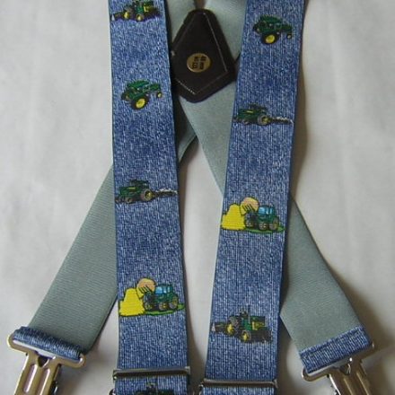 MENS BRACES GREEN TRACTOR ON BLUE