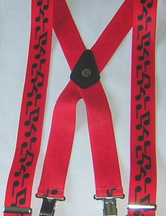 MENS BRACES MUSIC NOTES ON RED