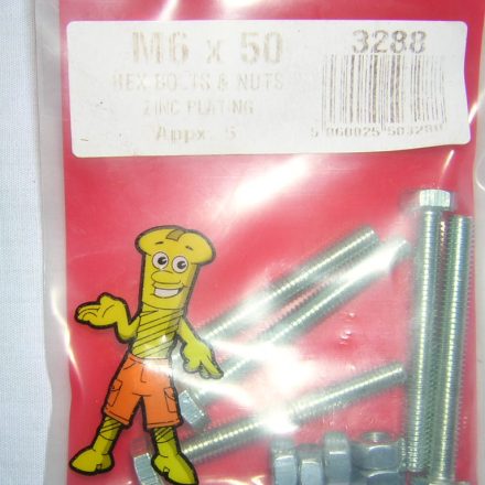 CROSS SLOTTED ROOFING BOLTS AND NUTS M6 X 50 APPX 6