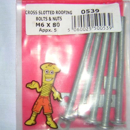CROSS SLOTTED ROOFING BOLTS AND NUTS M6 X 80 APPX 5