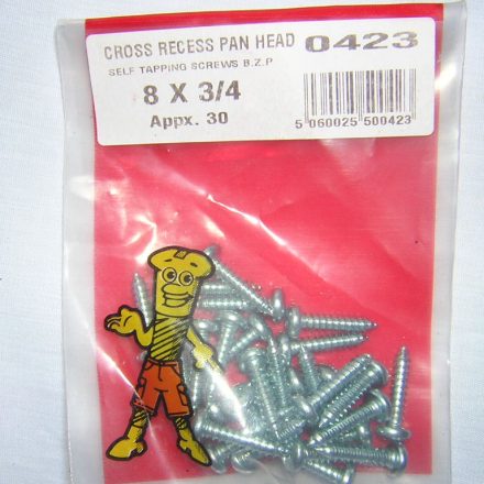 CROSS RECESS PAN HEAD SELF TAPPING SCREWS 8 X 3/4 APPX 30