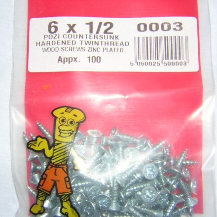 SCREWS POZI COUNTERSUNK 6 X 1/2" APPROX 100