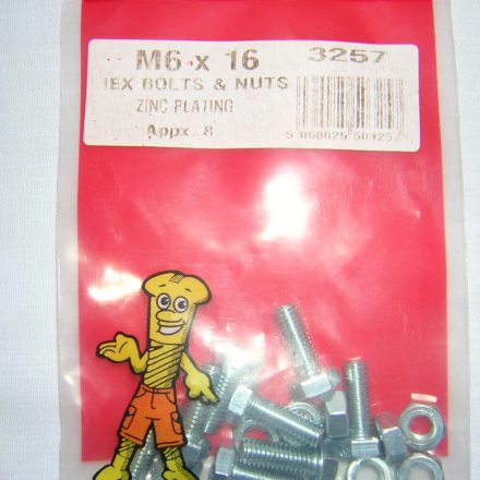 HEX BOLT AND NUTS M6 X 16 APPX 8