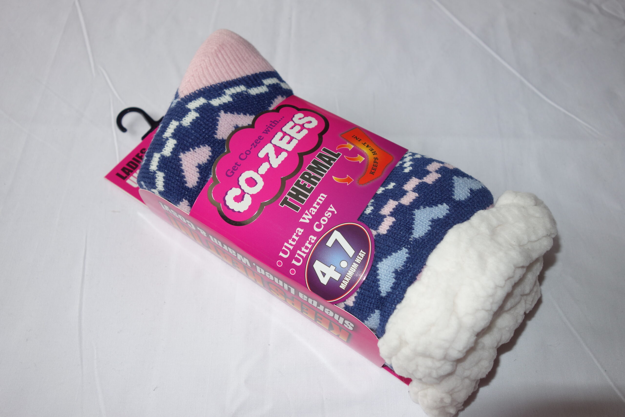 LADIES 4.7 TOG CO-ZEE THERMAL SHERPA FLEEC SOCKS 4-7 DESIGN D