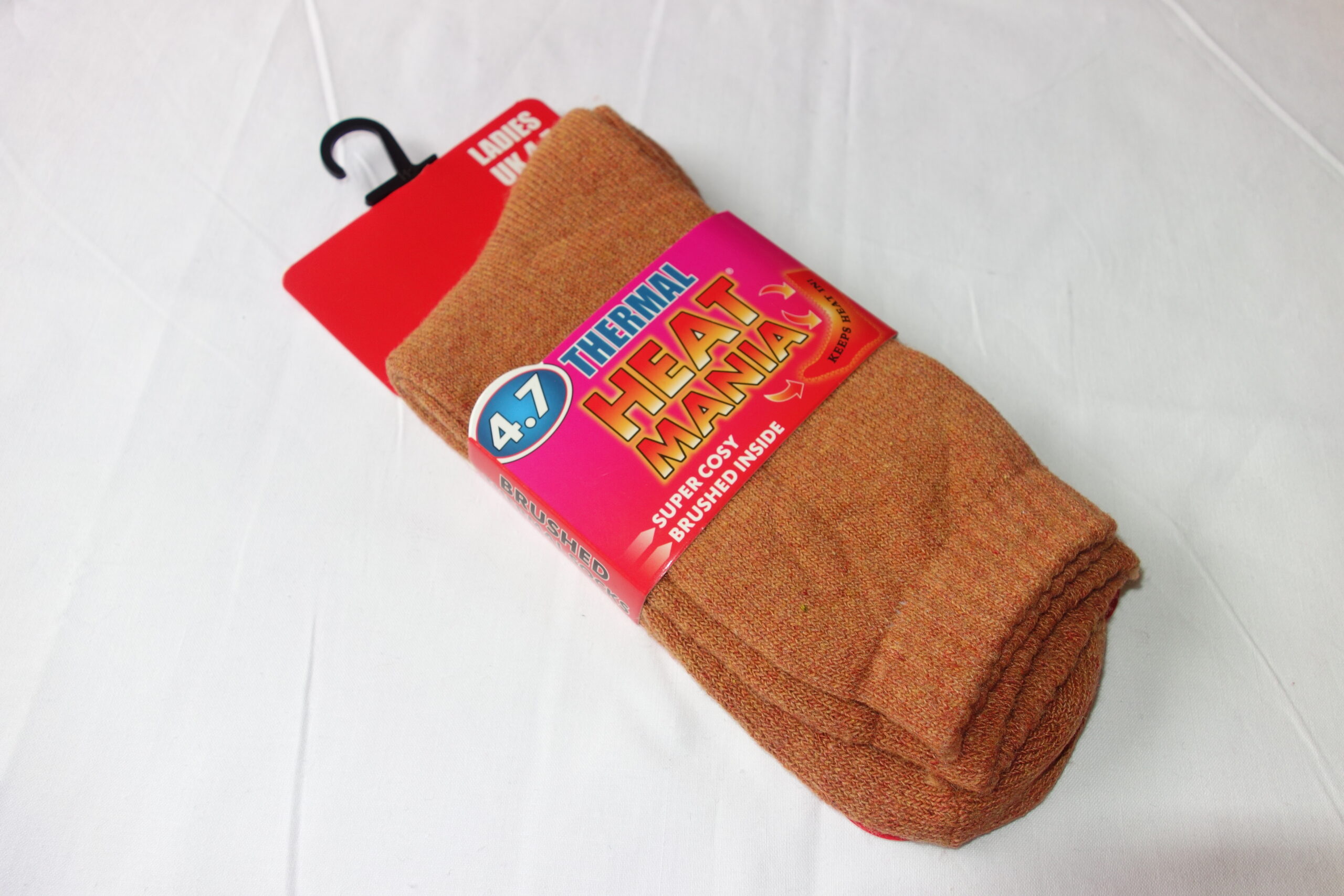 LADIES 4.7 TOG HEAT MANIA THERMAL SOCKS LIGHT BROWN 4 - 7