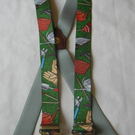 MENS BRACES GARDEN TOOLS ON GREEN 1 1/2" WIDE