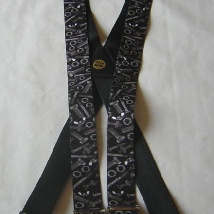 MENS BRACES NUTS BOLTS ON BLACK 1 1/2" WIDE