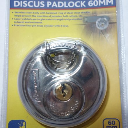 60MM DISC PADLOCK SHACKLE STAINLESS STEEL 2 KEYS WATERPROOF