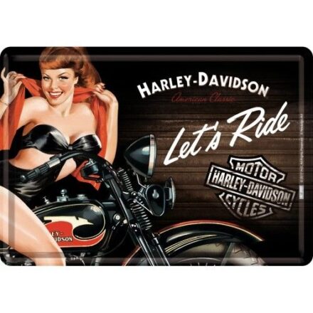 HARLEY DAVIDSON BIKER BABE RED MINI METAL SIGN POSTCARD