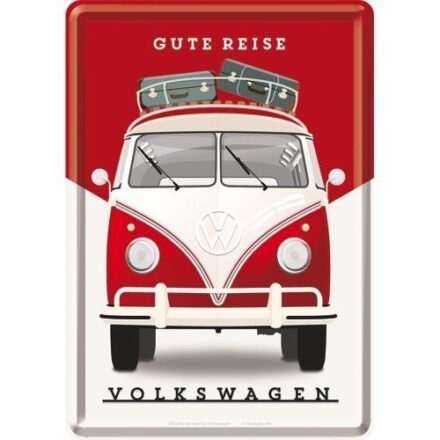 VW RED CAMPER MINI METAL SIGN POSTCARD