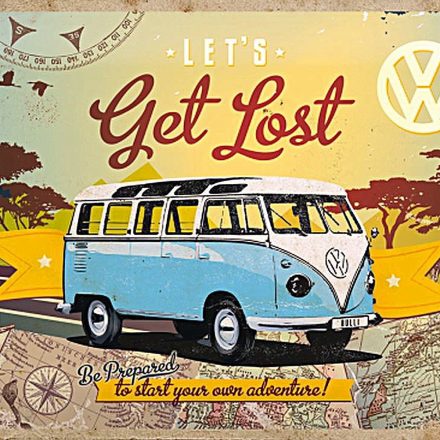 VW CAMPER LETS GET LOST MINI METAL SIGN POSTCARD