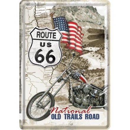 ROUTE 66 OLD TRAILS ROAD WITH BIKE MINI METAL SIGN POSTCARD