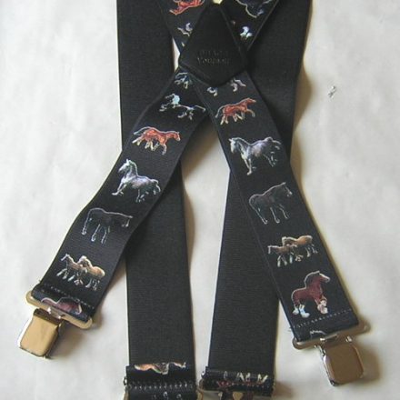 MENS BUTTON BRACES HORSES ON BLACK DESIGN 54" XXL 2XL