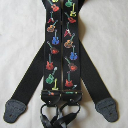 MENS BUTTON BRACES GUITARS ON BLACK DESIGN