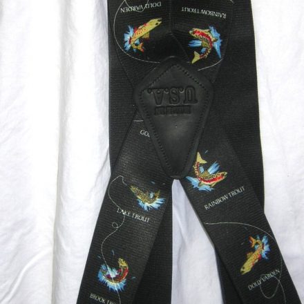 MENS BRACES MIXED TROUT FISH ON BLACK DESIGN