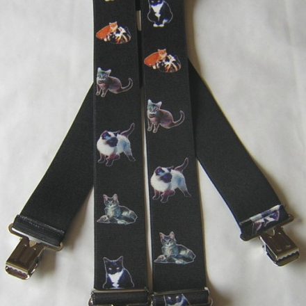 MENS BRACES CATS ON BLACK DESIGN