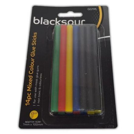 14PC MIXED COLOUR GLUE STICKS 7MM X 100MM