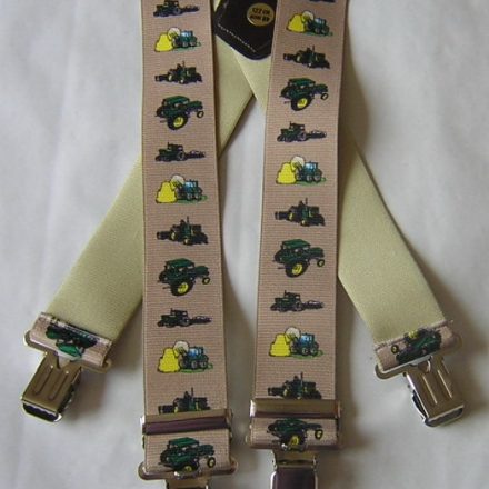 MENS BRACES GREEN TRACTOR ON CREAM