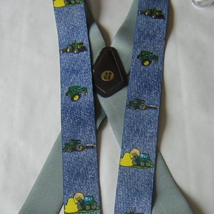 MENS BUTTON BRACES GREEN TRACTOR ON BLUE