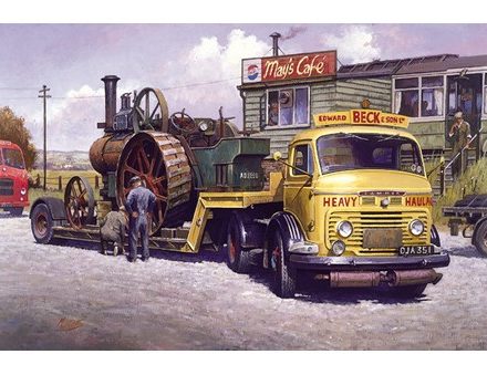 GREETING CARD COMMER LORRY TRANSPORTING THE BURREL STEAM ENGINE