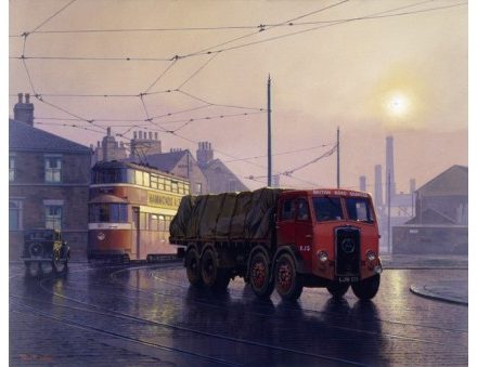 GREETING CARD ATKINSON LORRY AND TRAM YORKSHIRE DAWN
