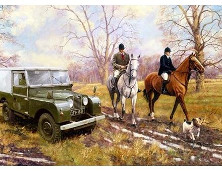 GREETING CARD LANDROVER AND HORSES COUNTRY STYLE