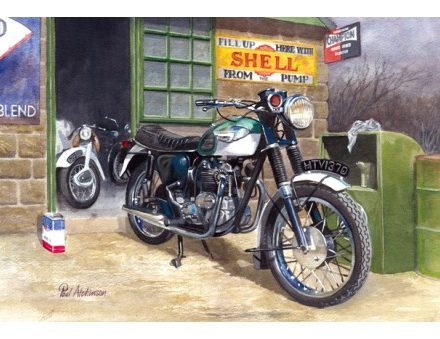 GREETING CARD MOTORBIKE AT GARAGE THE TIGERS LAIR