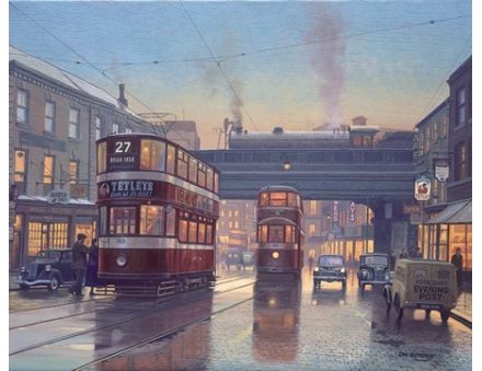 GREETING CARD TWILIGHT OF THE TRAMS IN LEEDS