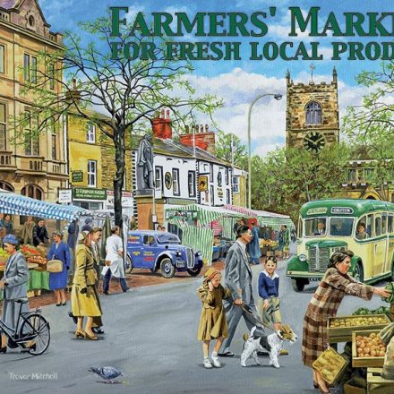BEDFORD BUS AT FARMERS MARKET JUMBO FRIDGE MAGNET
