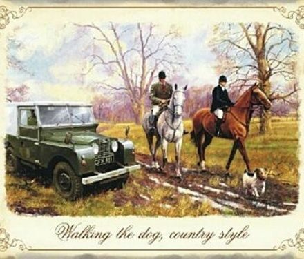 LANDROVER AND HORSES WALKING THE DOG JUMBO FRIDGE MAGNET