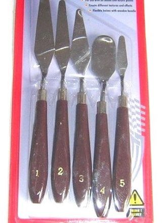 5 pc ARTIST PALETTE KNIFE SPATULA OIL ACRYLIC WOODEN HANDLES