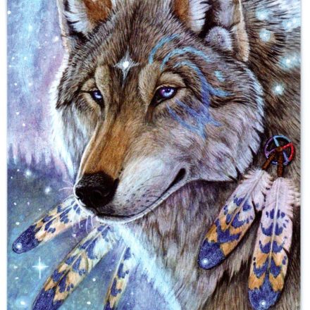 WOLF AND FEATHERS INDIAN BLANK GREETING CARD