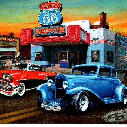 ROUTE 66 VINTAGE CARS BIKE MOVIE BLANK GREETING CARD