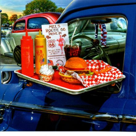 MELS ROUTE 66 DINER DRIVE IN CARS BLANK GREETING CARD