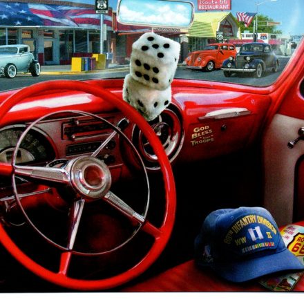 ROUTE 66 CARS DICE CAP BLANK GREETING CARD