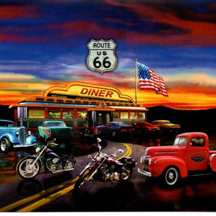 ROUTE 66 DINER CARS TRUCK MOTORBIKES BLANK GREETING CARD