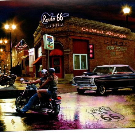 ROUTE 66 BAR AND GRILL CAR MOTORBIKES BLANK GREETING CARD