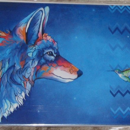 WOLF AND HUMMING BIRD INDIAN BLANK GREETING CARD