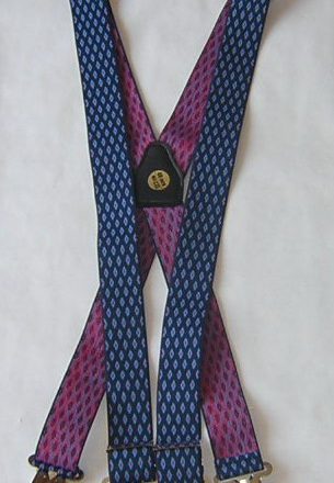 MENS JACQUARD BRACES BLUE RED DIAMONDS 1 1/2"
