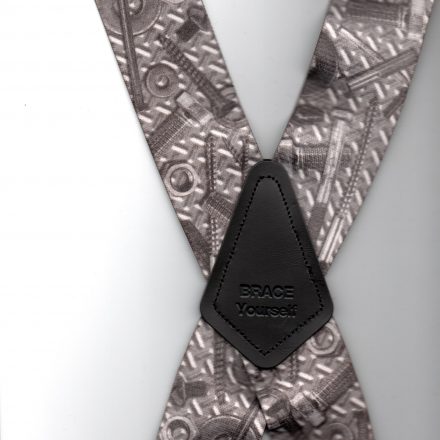 MENS BRACES NUTS & BOLTS TOOLS ON SILVER