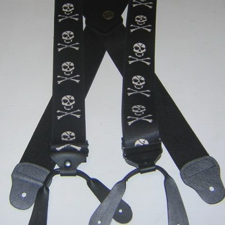 Mens Braces Skull Crossbones on Black Button 2"