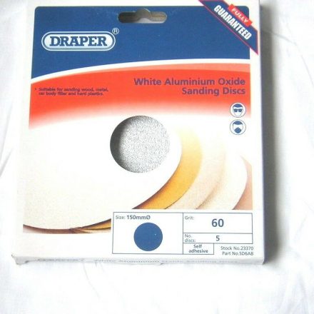 5PC Draper 23370 WHITE ALUMINIUM OXIDE DISCS 60G 150MM