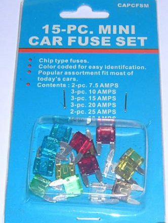 15 PC MINI CAR BLADE FUSE SET,7.5 - 30 AMP PLUG IN